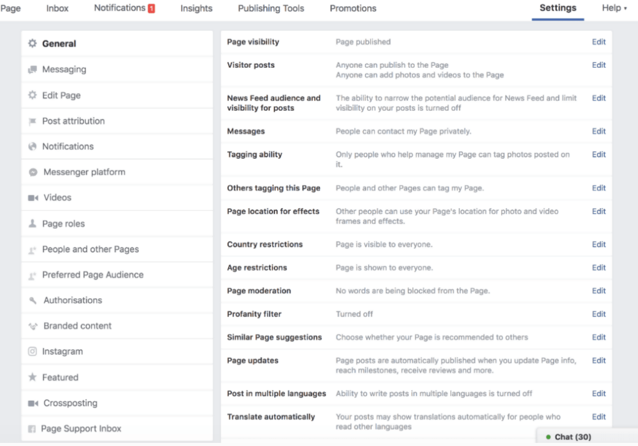 facebook settings