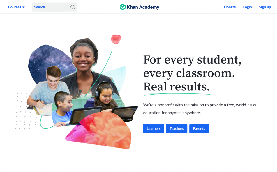 Khan academy landing page